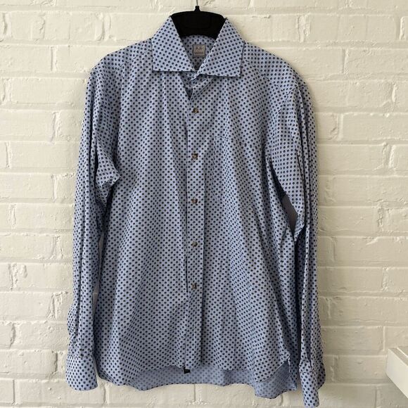 Ike Behar Blue Floral Print Button-Up Shirt 100% Cotton Made in USA - Picture 4 of 8